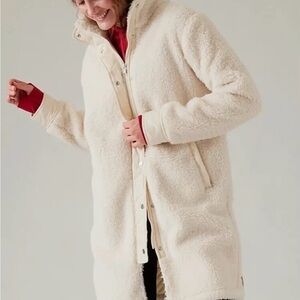 ATHELETA Ivory Teddy Sherpa Long Coat, sz M